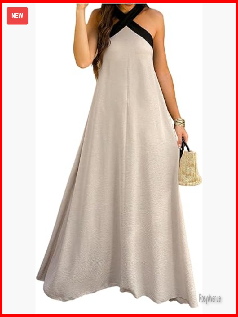 Sleeveless Halter Maxi Dress Criss Cross Backless Beach Vacation